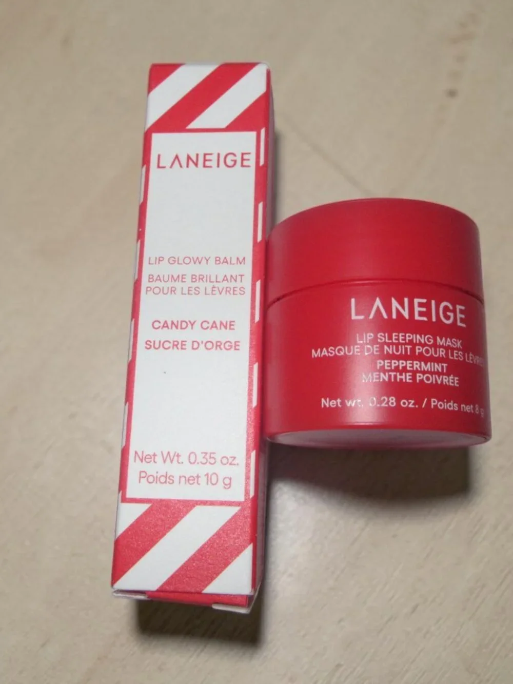 Laneige Set of CANDY CANE of Lip Glowy Balm & Peppermint Lip Sleeping Mask, New
